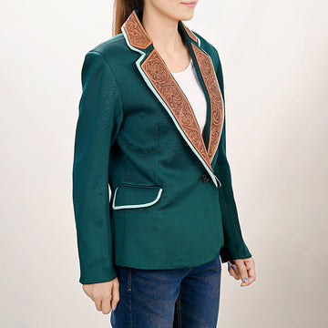 ADBZ704 Genuine leather Hand tooled hand carved Women Blazer dress jacket ladies Girl